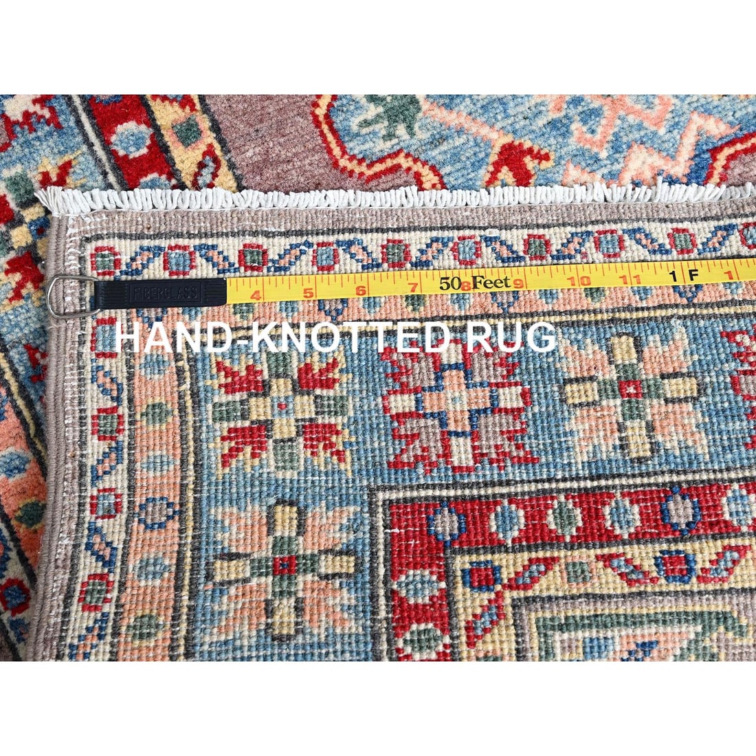 Gray Hand Knotted Densely Woven Kazak Runner Wool Oriental Rug - 7