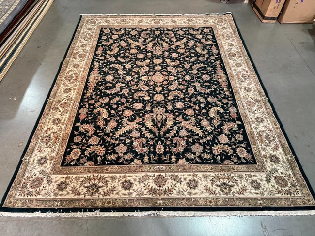 Magnificent Silk &Wool Tabriz Rug 8x10: Title:Magnificent Silk &Wool Tabriz Rug 8x10 Description:8x10 Super fine Sino Persian Tabriz allover design rug natural wool pile with silk highlights in Rich green, Ivory and multi accent colors