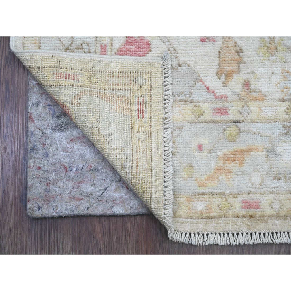 White Hand Knotted Afghan Angora Oushak Leaf Motif All Wool Runner Rug - 2