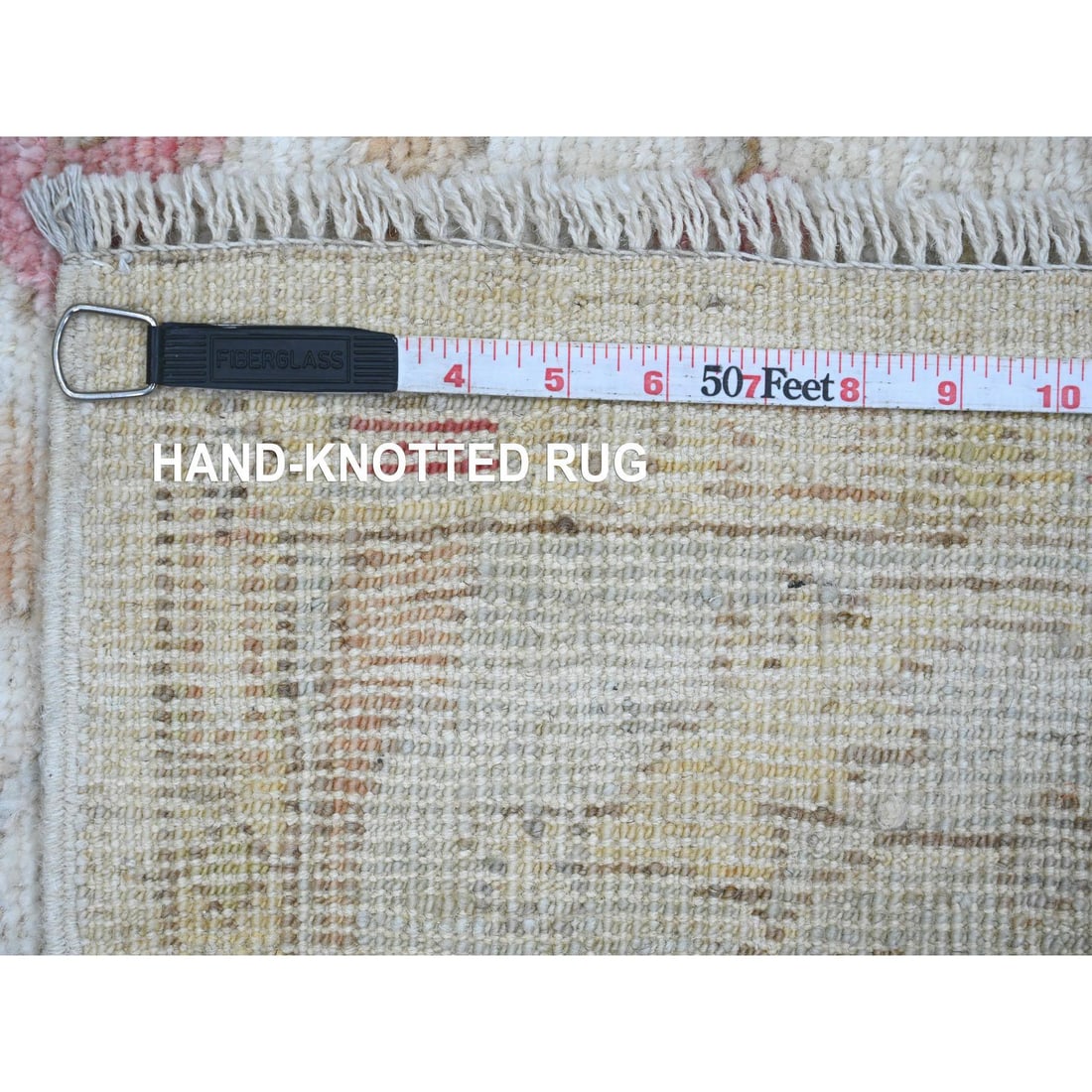 White Hand Knotted Afghan Angora Oushak Leaf Motif All Wool Runner Rug - 6