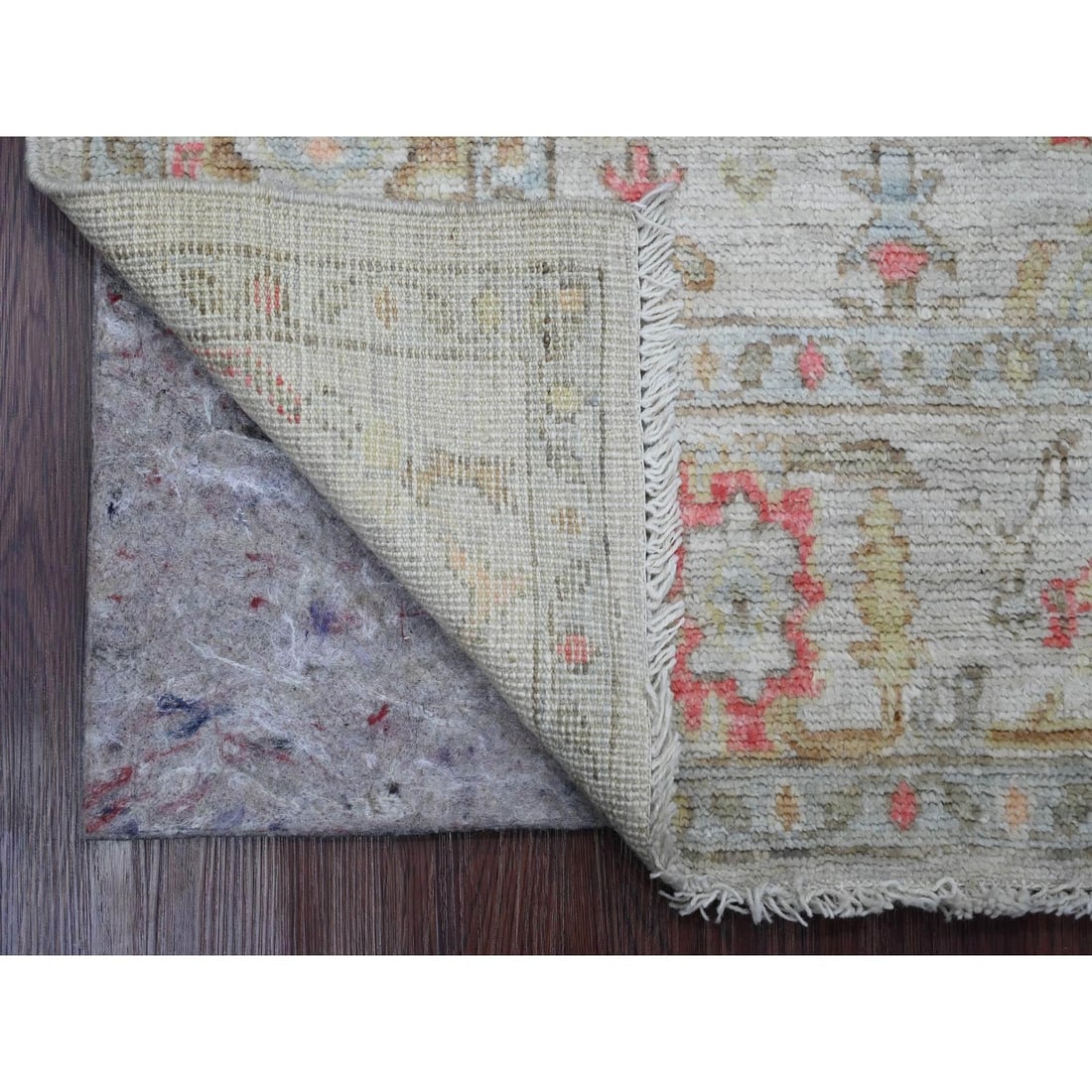 White Afghan Angora Oushak All Over Motif Hand Knotted Wool Square Rug - 2