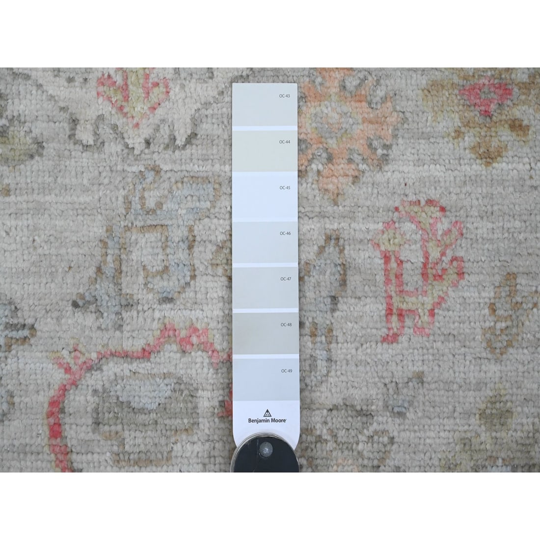 White Afghan Angora Oushak All Over Motif Hand Knotted Wool Square Rug - 3