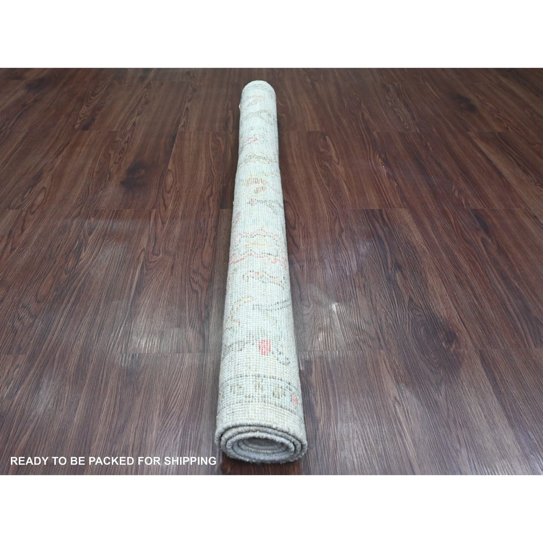 White Afghan Angora Oushak All Over Motif Hand Knotted Wool Square Rug - 4