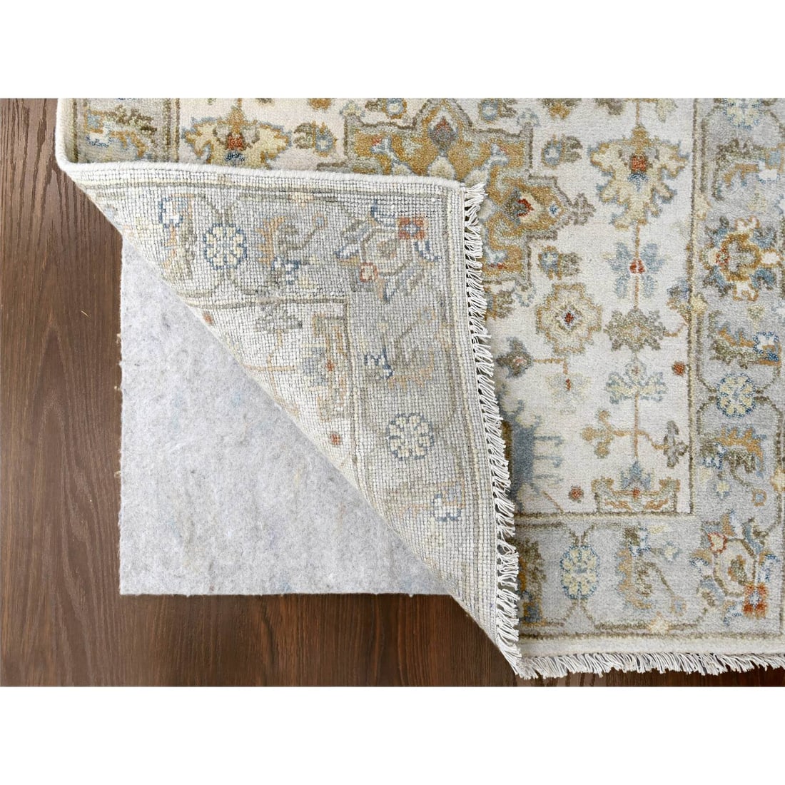 Ivory Shiny Wool Hand Knotted Karajeh Design XL Runner Oriental Rug - 3