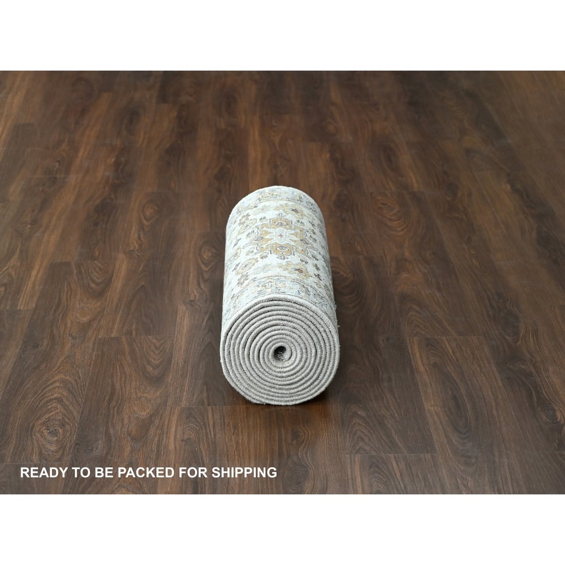 Ivory Shiny Wool Hand Knotted Karajeh Design XL Runner Oriental Rug - 6