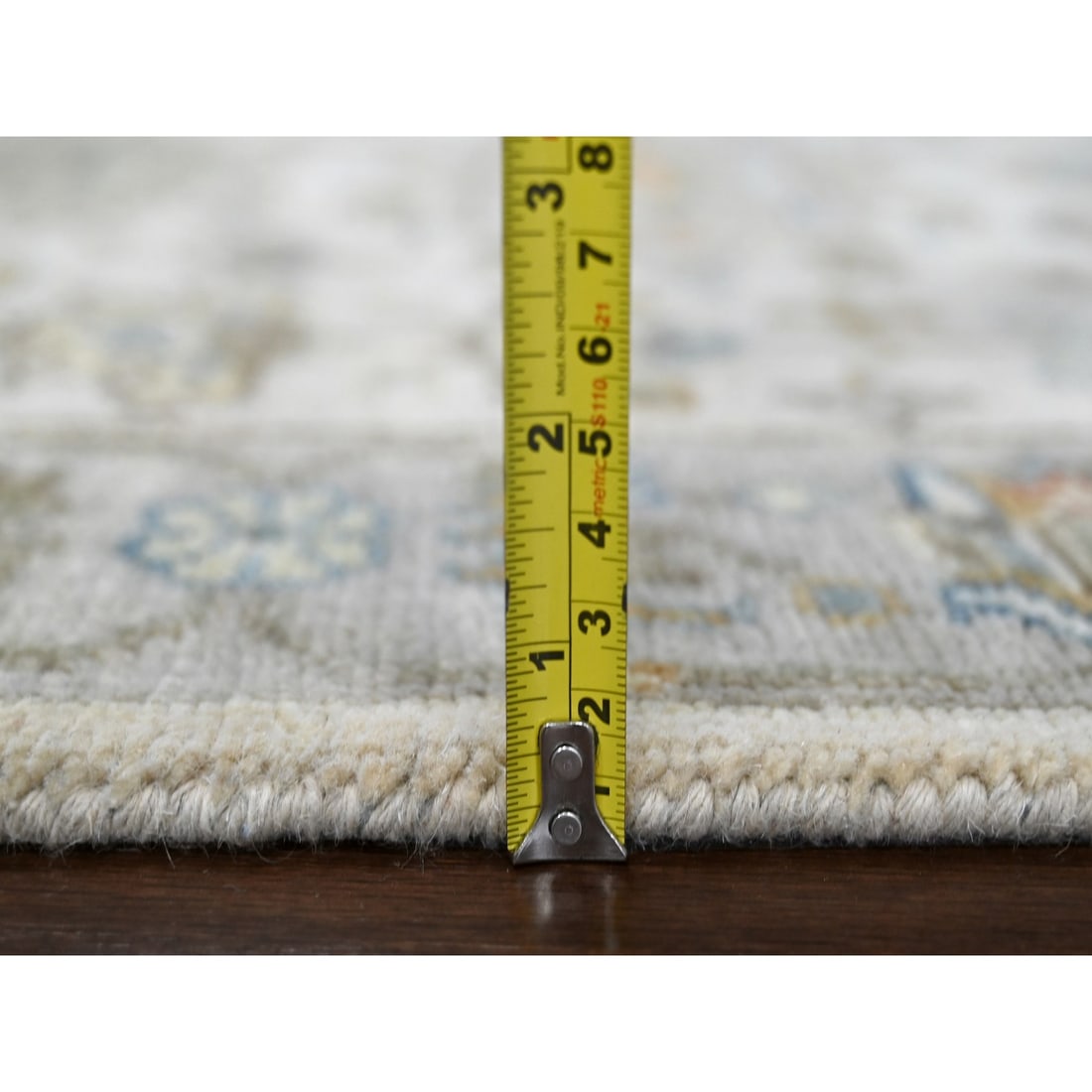 Ivory Shiny Wool Hand Knotted Karajeh Design XL Runner Oriental Rug - 7