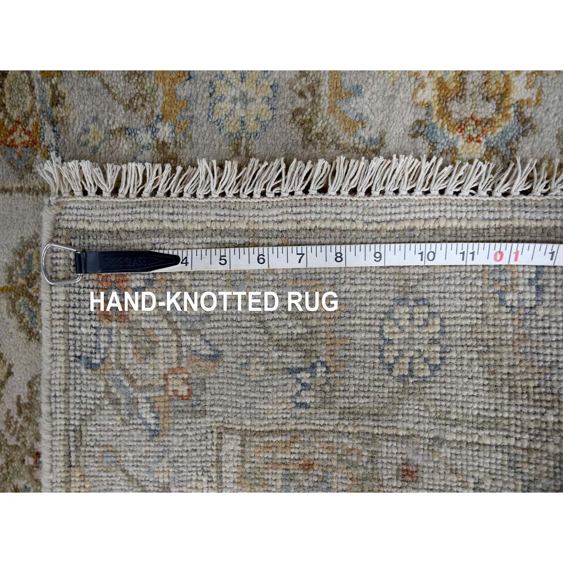 Ivory Shiny Wool Hand Knotted Karajeh Design XL Runner Oriental Rug - 8
