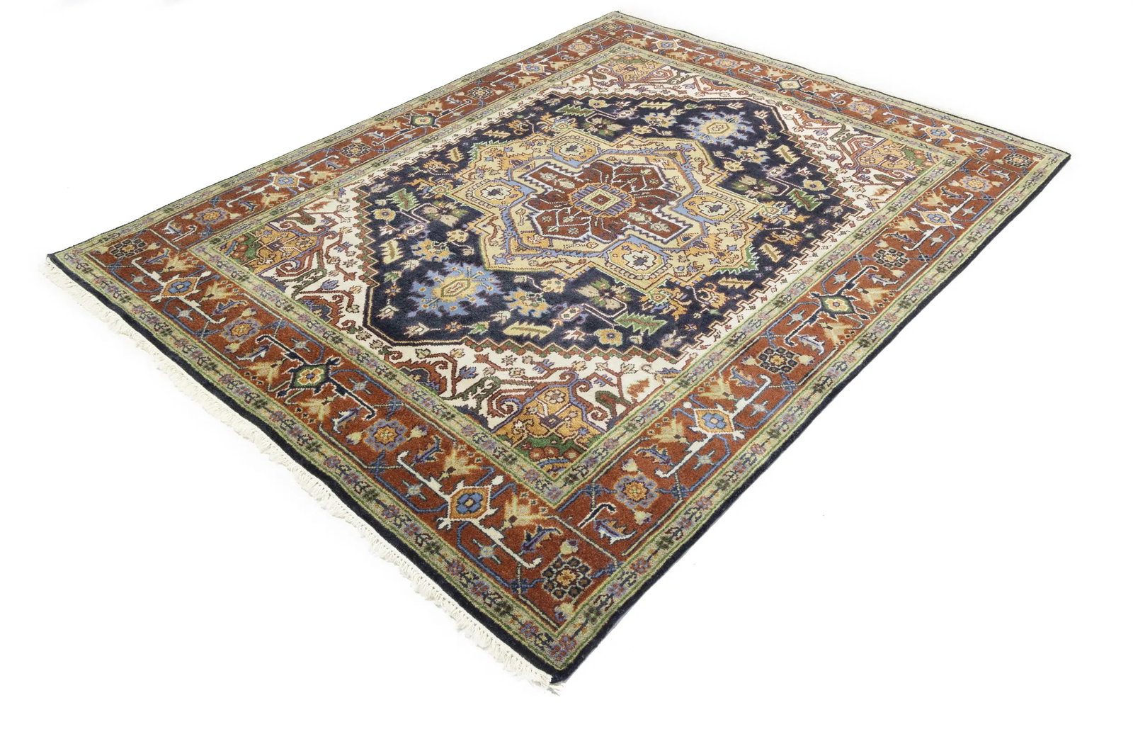 Dark Purple-navy Geometric 8X10 Heriz Serapi Oriental Rug - 6