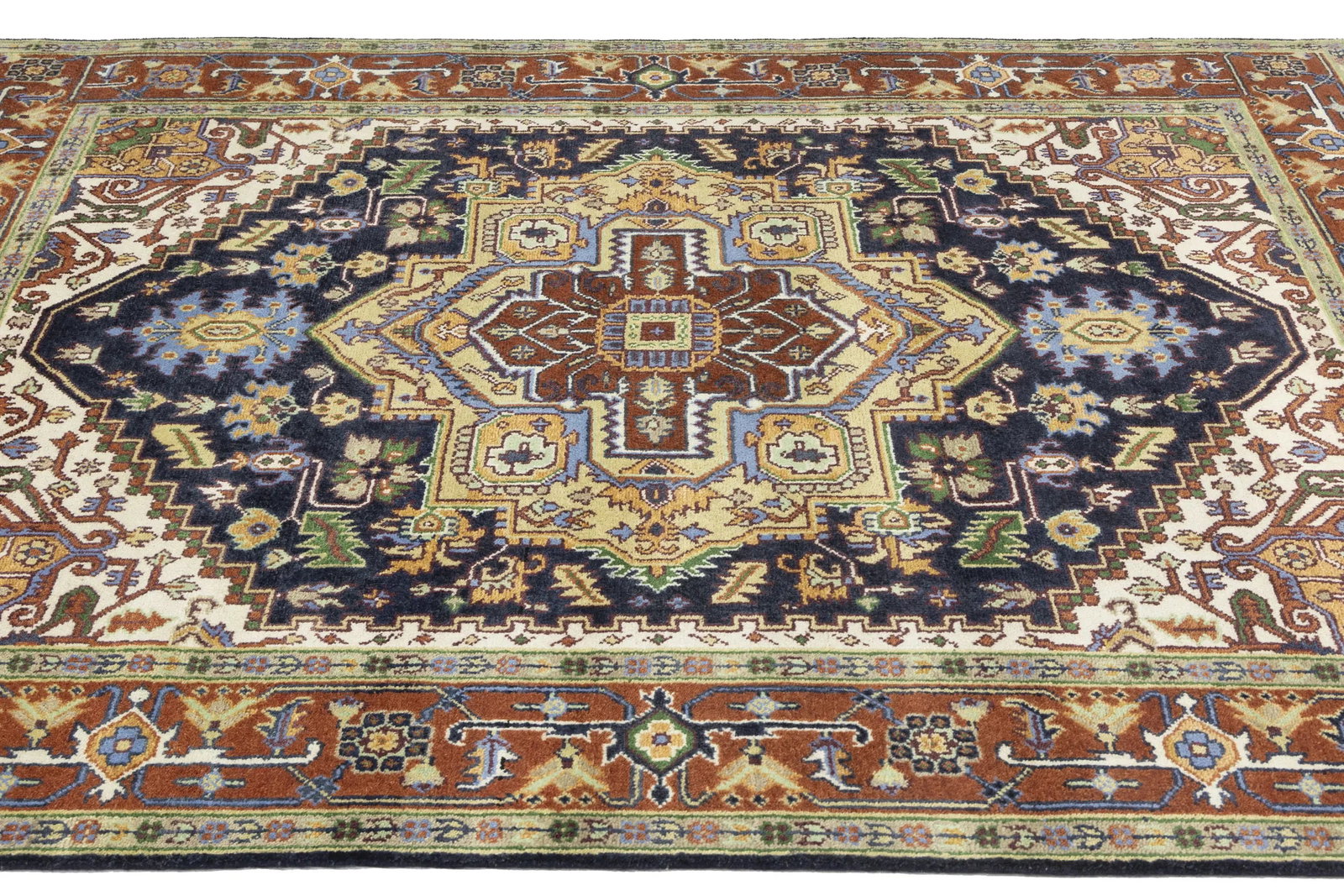 Dark Purple-navy Geometric 8X10 Heriz Serapi Oriental Rug - 8