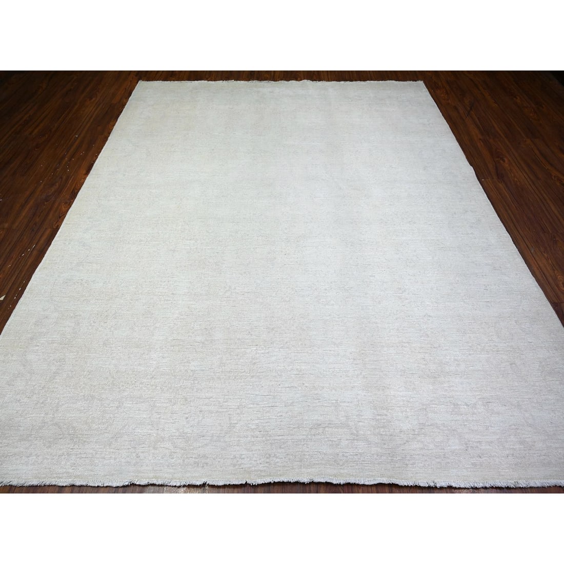 Pastel Gray Hand Knotted Washed Out Peshawar Wool Oriental Rug - 3