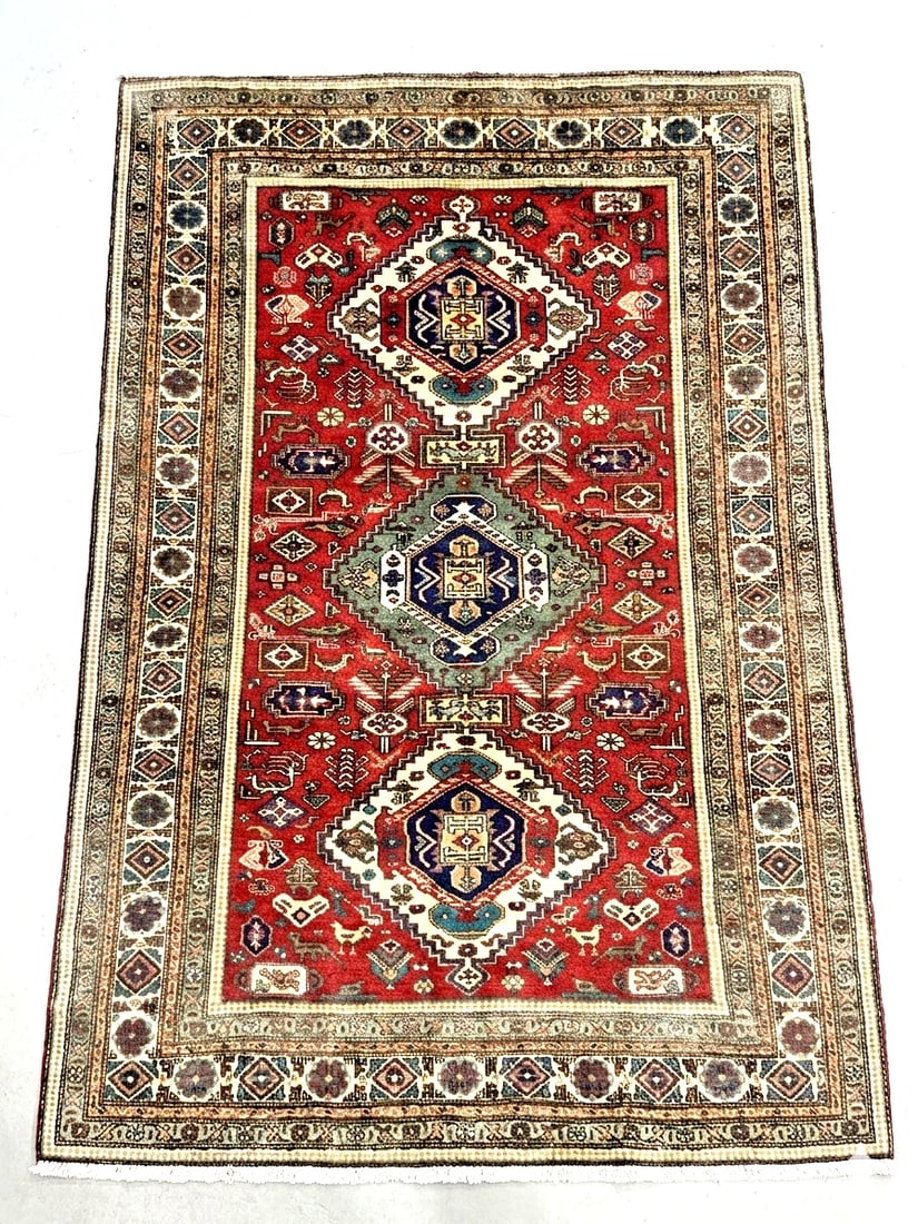 Hand Knotted Persian Wool Rug 4'8"x6'9" Red Tribal Oriental Azerbaijan - 3