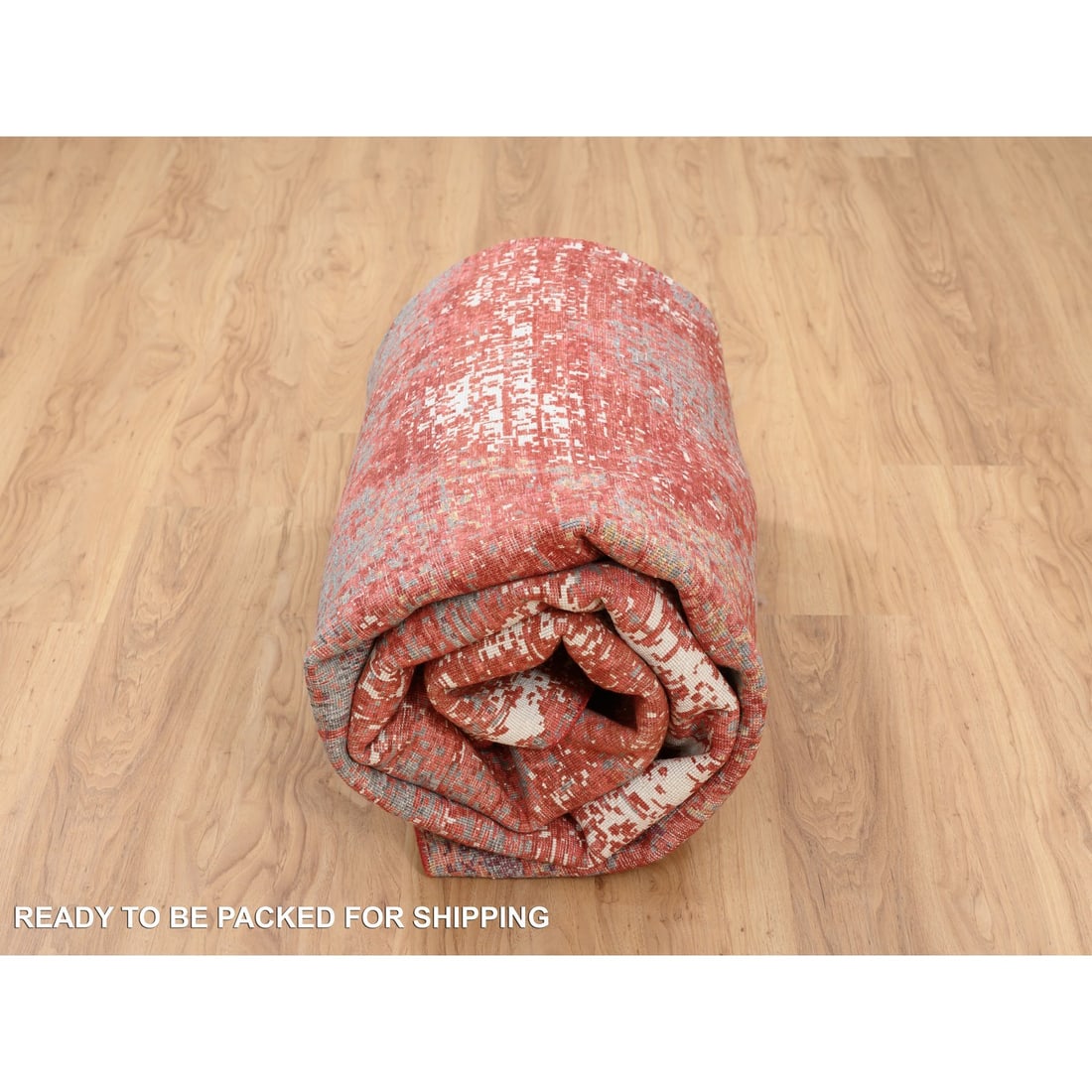 Red, Modern Design, Nepale Weave, Wool and Silk, Hand Knotted, Rug - 9
