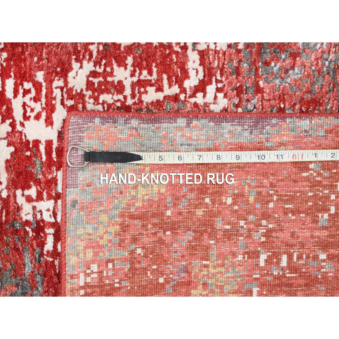 Red, Modern Design, Nepale Weave, Wool and Silk, Hand Knotted, Rug - 11