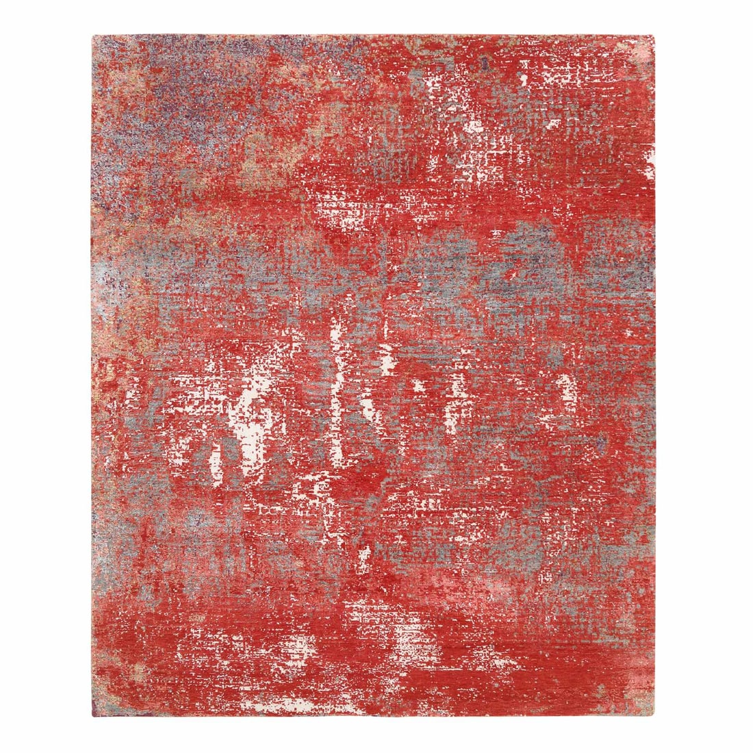 Red, Modern Design, Nepale Weave, Wool and Silk, Hand Knotted, Rug: Title: Red, Modern Design, Nepale Weave, Wool and Silk, Hand Knotted, Rug Description:This is a truly genuine one-of-a-kind. It has been Knotted for months and months in the centuries-old weaving