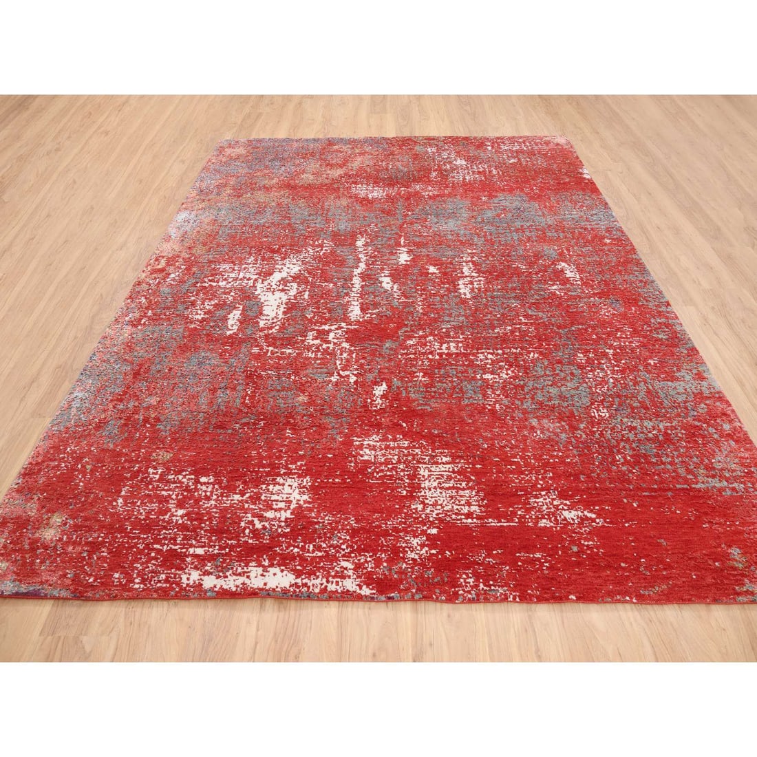 Red, Modern Design, Nepale Weave, Wool and Silk, Hand Knotted, Rug - 2