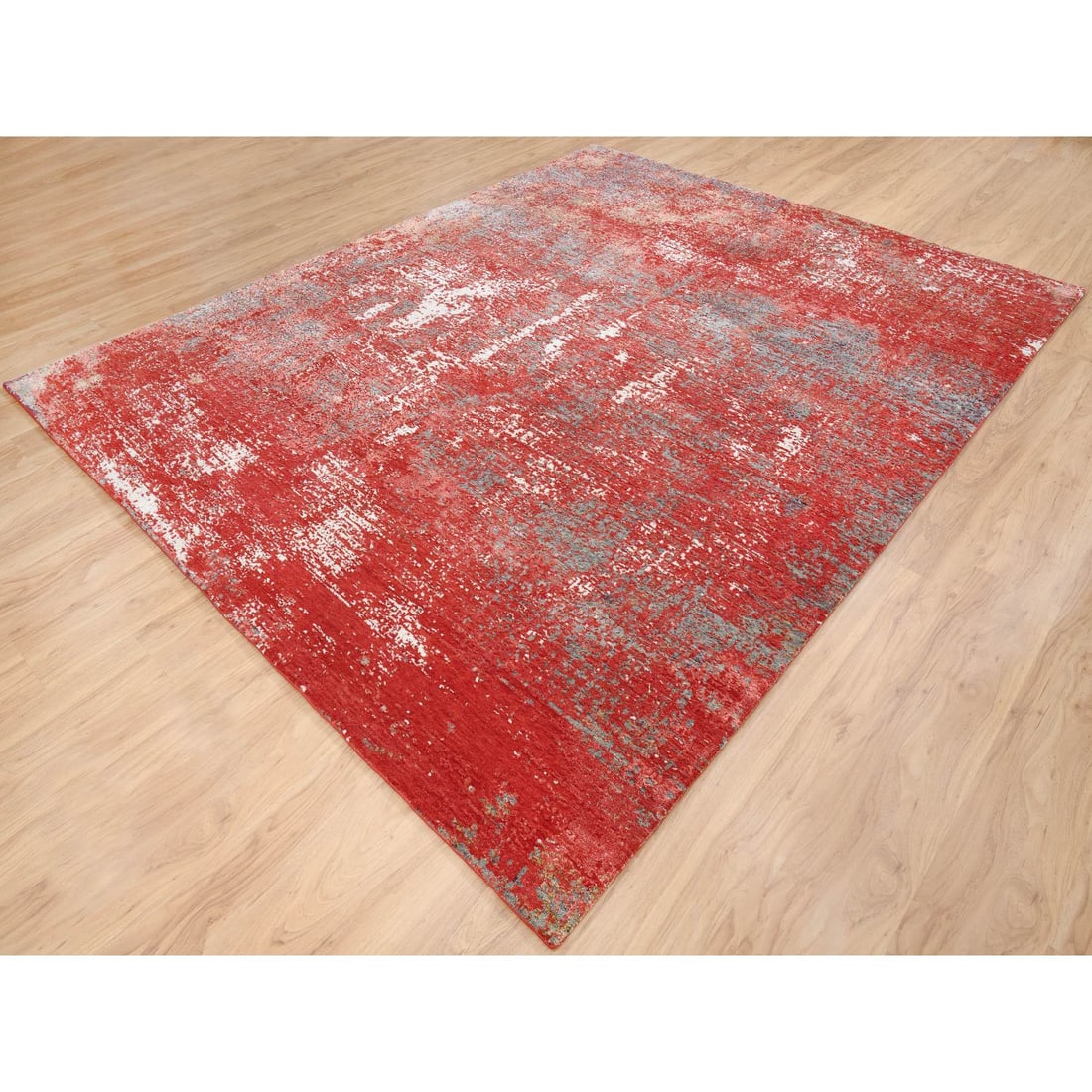 Red, Modern Design, Nepale Weave, Wool and Silk, Hand Knotted, Rug - 3