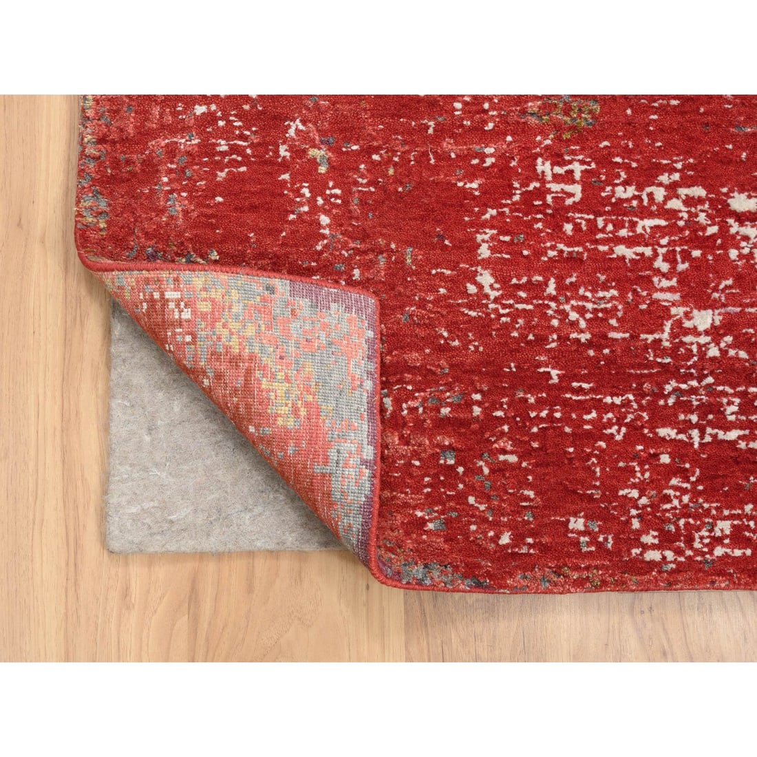 Red, Modern Design, Nepale Weave, Wool and Silk, Hand Knotted, Rug - 4