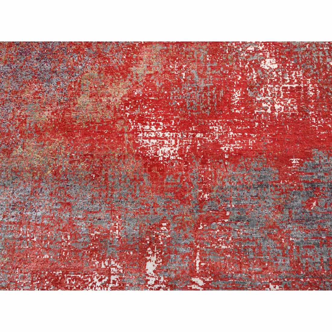 Red, Modern Design, Nepale Weave, Wool and Silk, Hand Knotted, Rug - 8
