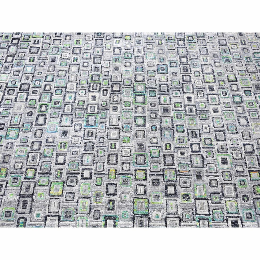 Gray, Silk with Wool, Psefas Square Design Hand Knotted Rug - 8