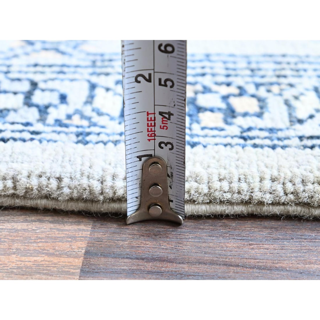 Cloud Gray Peshawar Serapi Heriz Design Hand Knotted Pure Wool Rug - 10