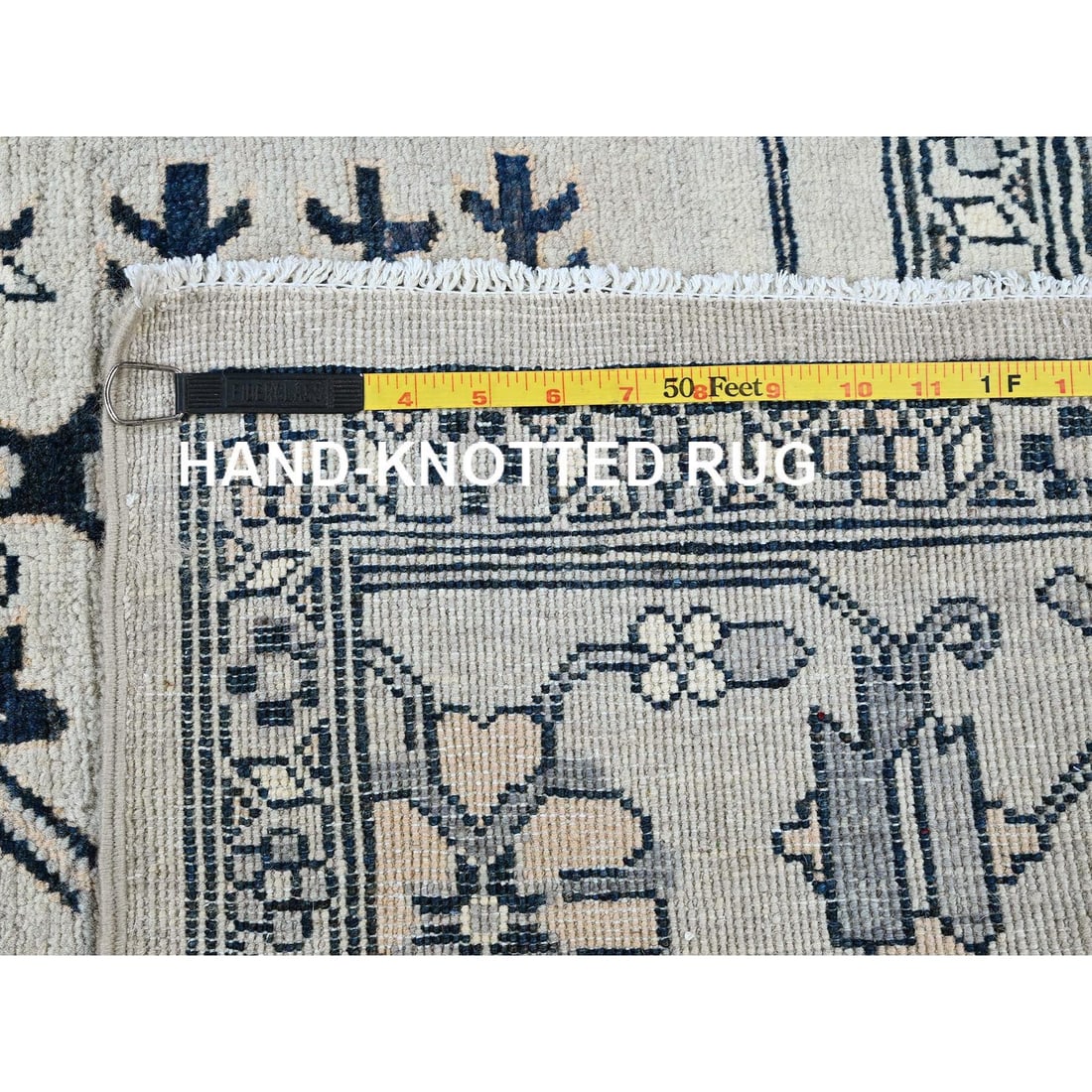 Cloud Gray Peshawar Serapi Heriz Design Hand Knotted Pure Wool Rug - 11
