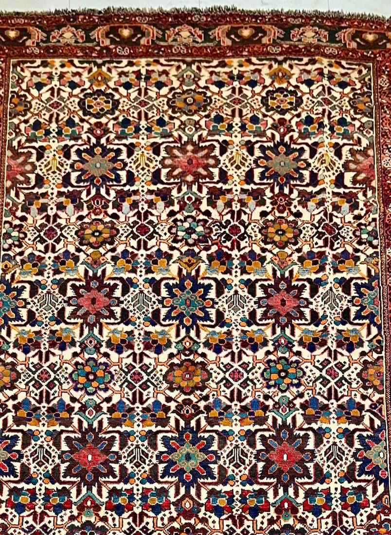 Hand Knotted Persian Shiraz Tribal Wool Ivory Oriental Area Rug 7'10" x 10'10" - 9