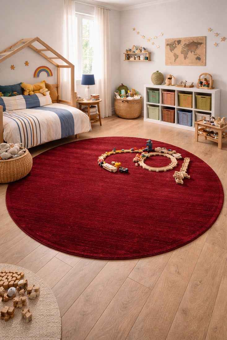 Maroon Red Modern Solid 6X6 Gabbeh Oriental Round Rug - 2