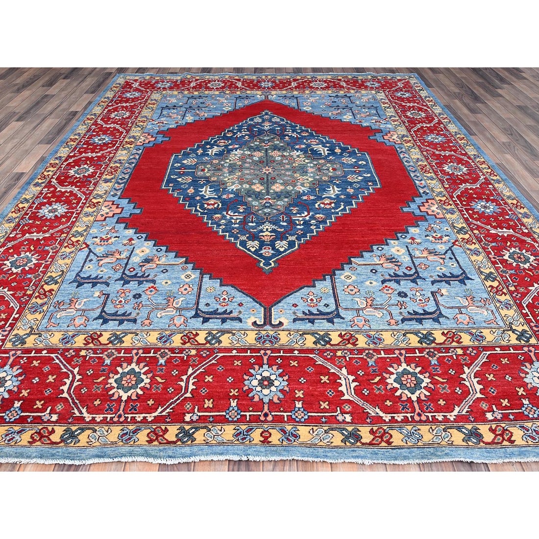 Tomato Red Afghan Heris Seeripe Bakshaish Design 100% Wool Rug - 2