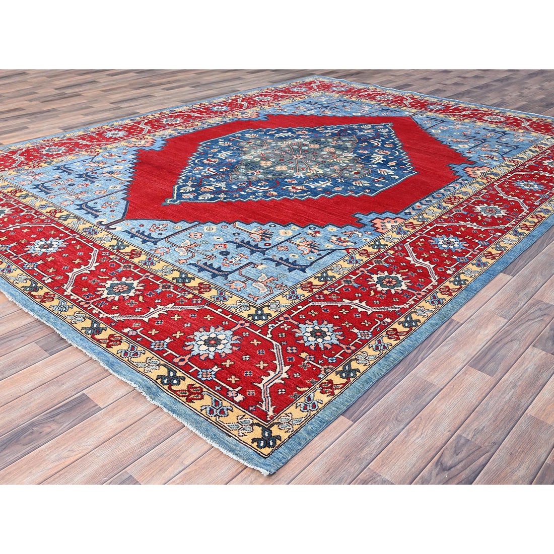 Tomato Red Afghan Heris Seeripe Bakshaish Design 100% Wool Rug - 3