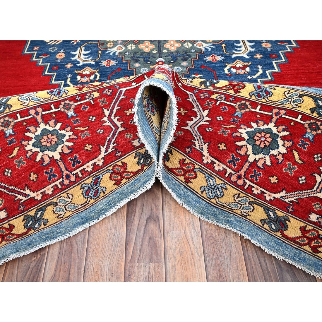 Tomato Red Afghan Heris Seeripe Bakshaish Design 100% Wool Rug - 5