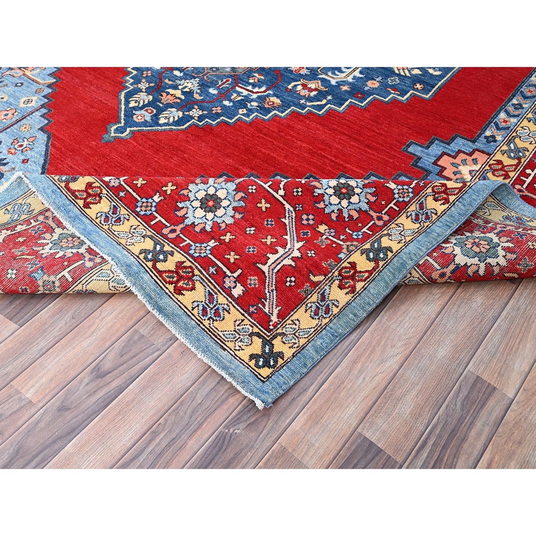 Tomato Red Afghan Heris Seeripe Bakshaish Design 100% Wool Rug - 6