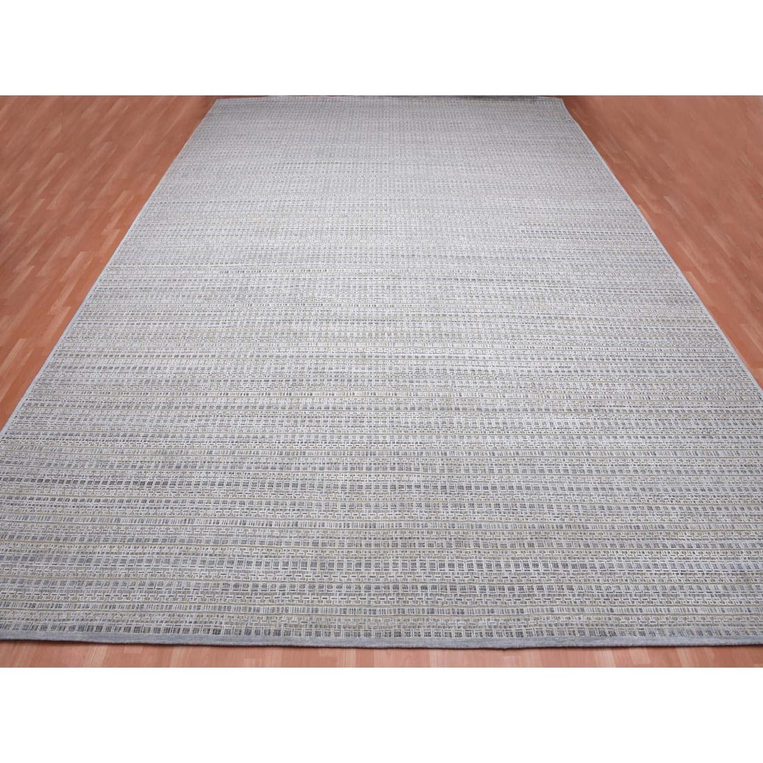 Silver Gray, Silk and Wool Hand Knotted, Modern Design Oversized Rug - 2