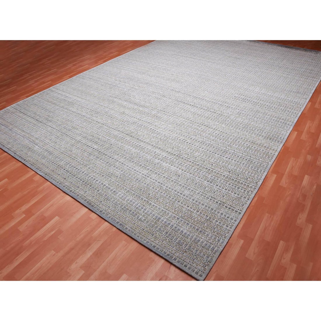 Silver Gray, Silk and Wool Hand Knotted, Modern Design Oversized Rug - 3