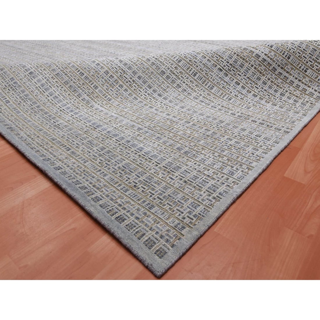 Silver Gray, Silk and Wool Hand Knotted, Modern Design Oversized Rug - 6