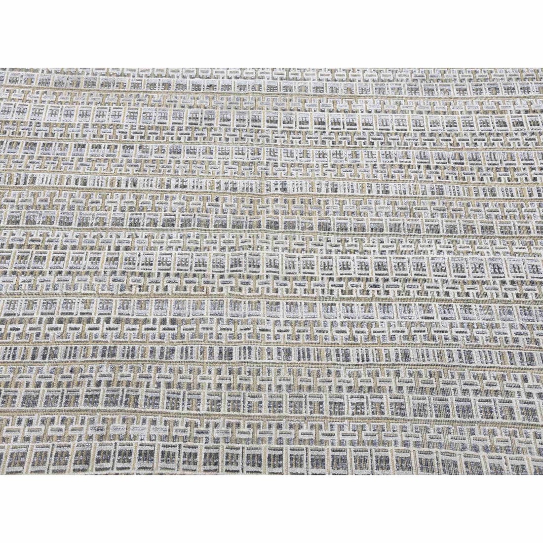Silver Gray, Silk and Wool Hand Knotted, Modern Design Oversized Rug - 8