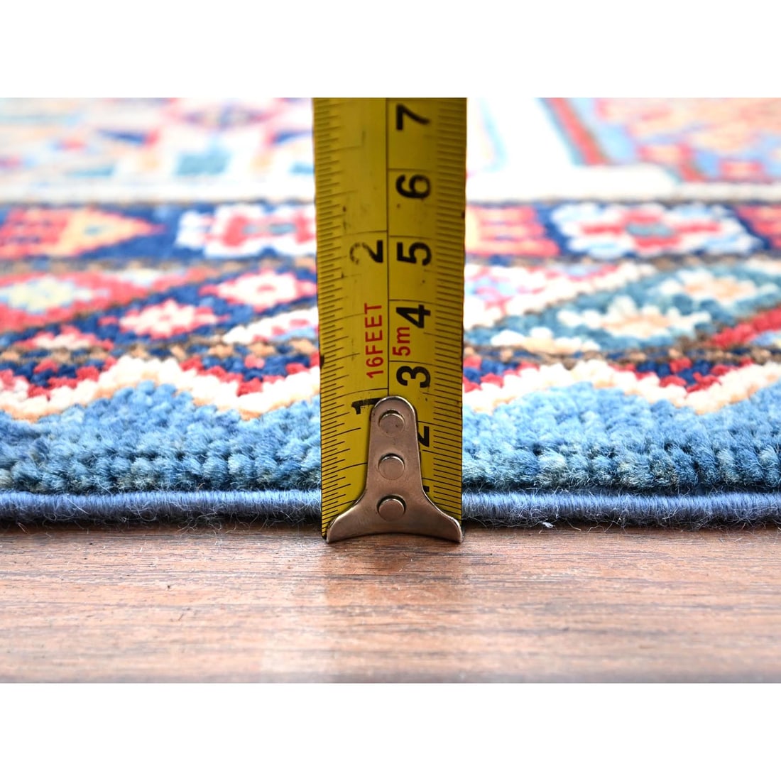 Cerulean Blue Special Kazak Wool Hand Knotted Natural Dyes Rug - 10