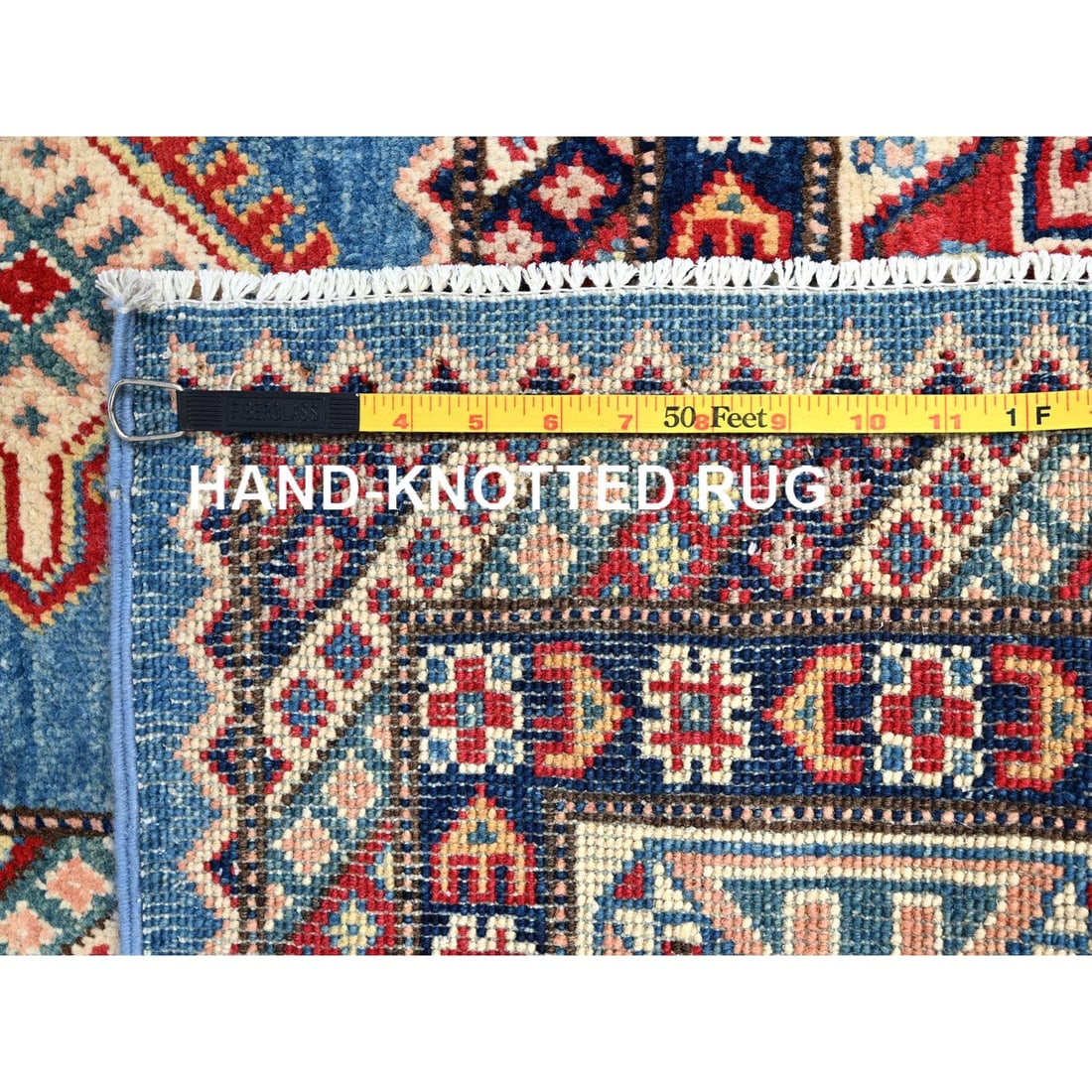 Cerulean Blue Special Kazak Wool Hand Knotted Natural Dyes Rug - 11