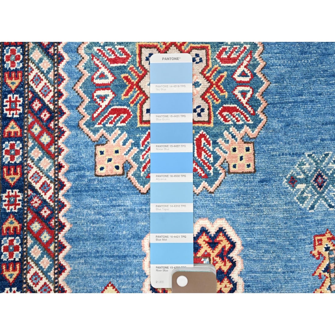 Cerulean Blue Special Kazak Wool Hand Knotted Natural Dyes Rug - 7
