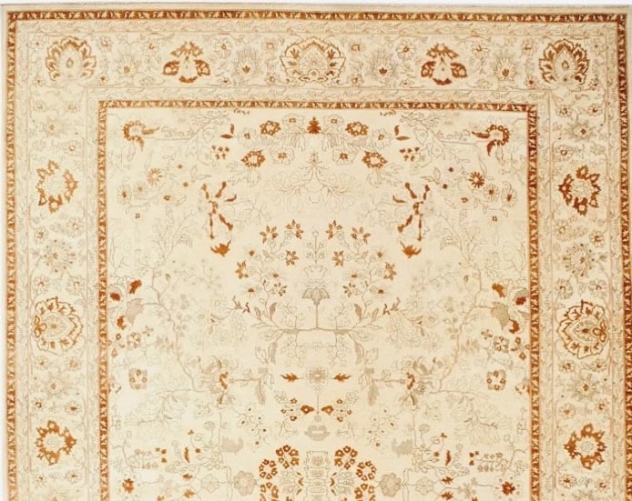 Hand Knotted Indo-Tabriz Ivory Wool New Oriental Rug Carpet 10' x 14'5" - 4