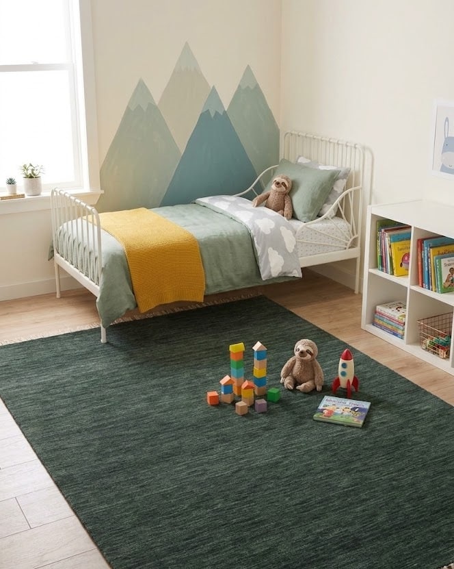 Dark Green Solid Gabbeh Modern Rug in All Size - 2