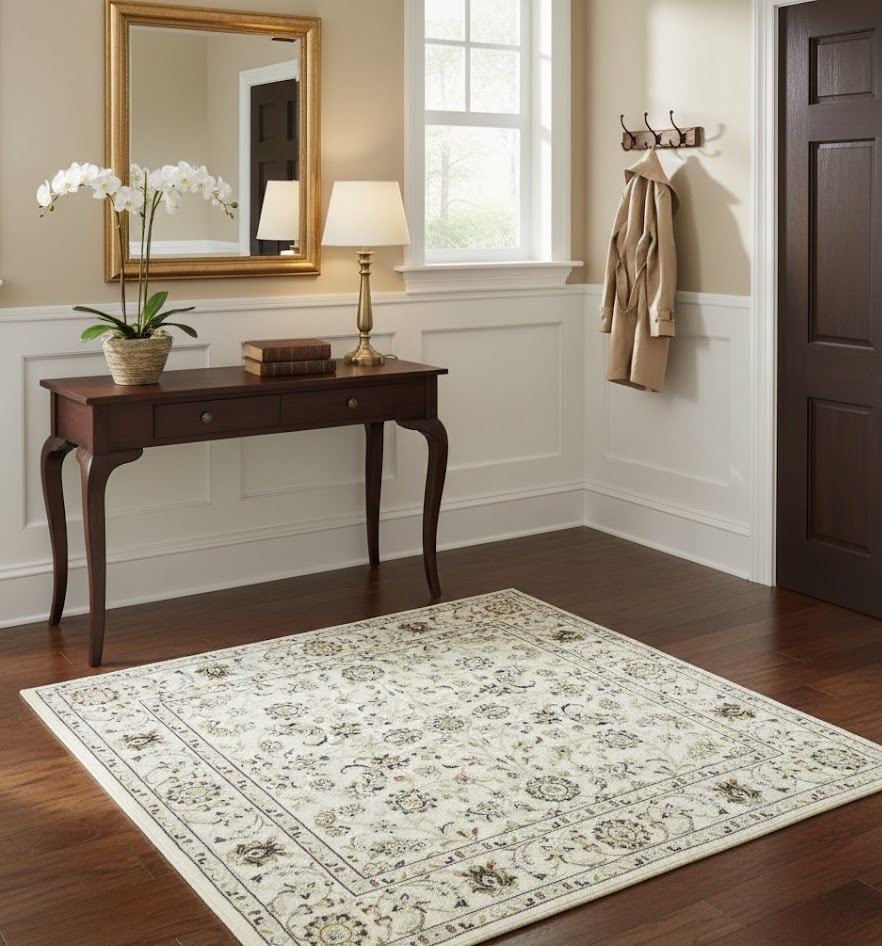 Cream Floral 4X4 Indo-Nain Oriental Square Rug - 2