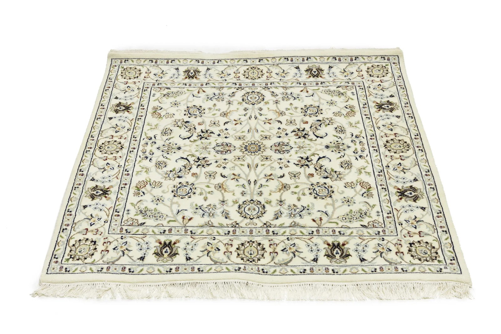 Cream Floral 4X4 Indo-Nain Oriental Square Rug - 3