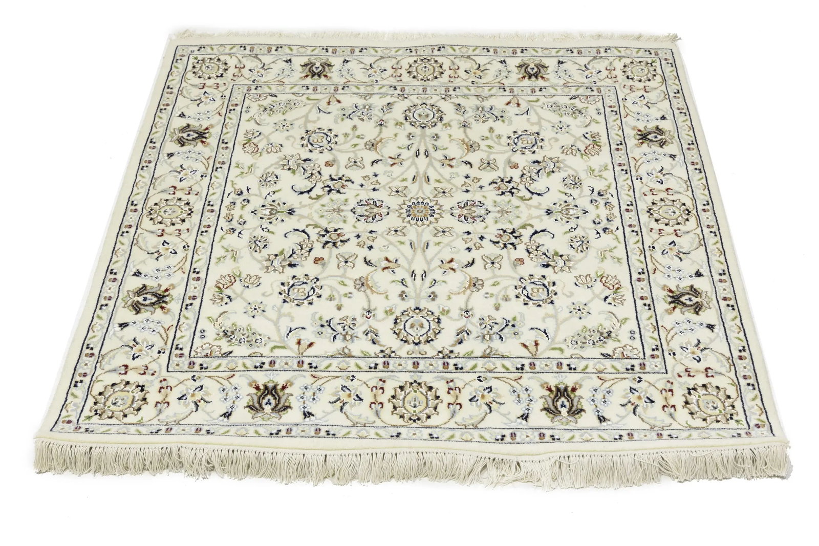 Cream Floral 4X4 Indo-Nain Oriental Square Rug - 5