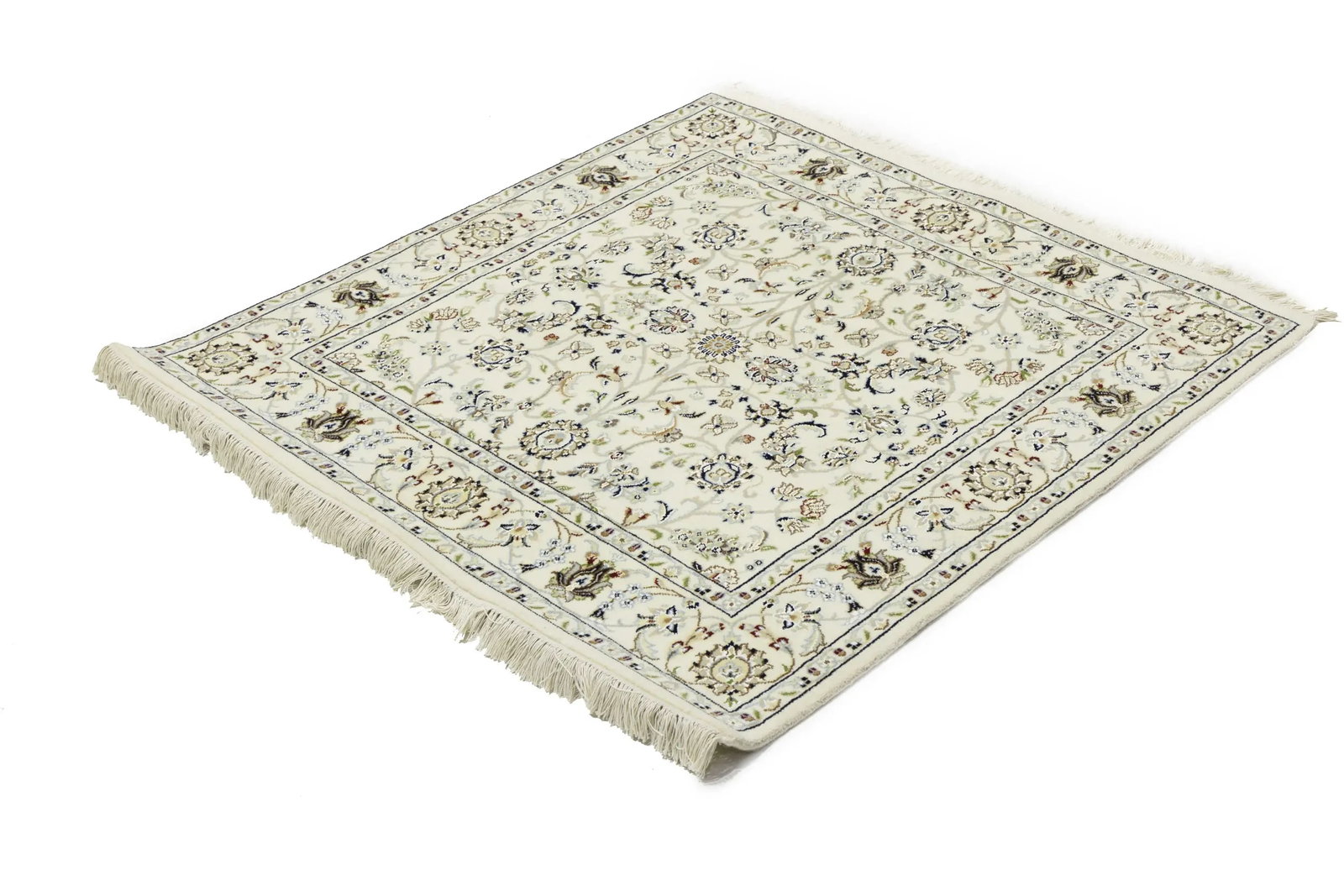 Cream Floral 4X4 Indo-Nain Oriental Square Rug - 6