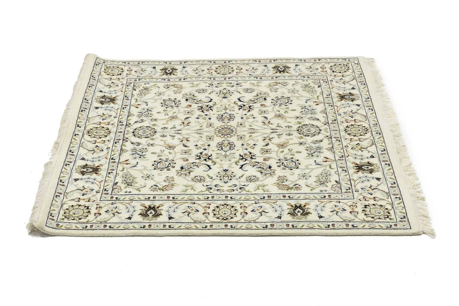 Cream Floral 4X4 Indo-Nain Oriental Square Rug - 7