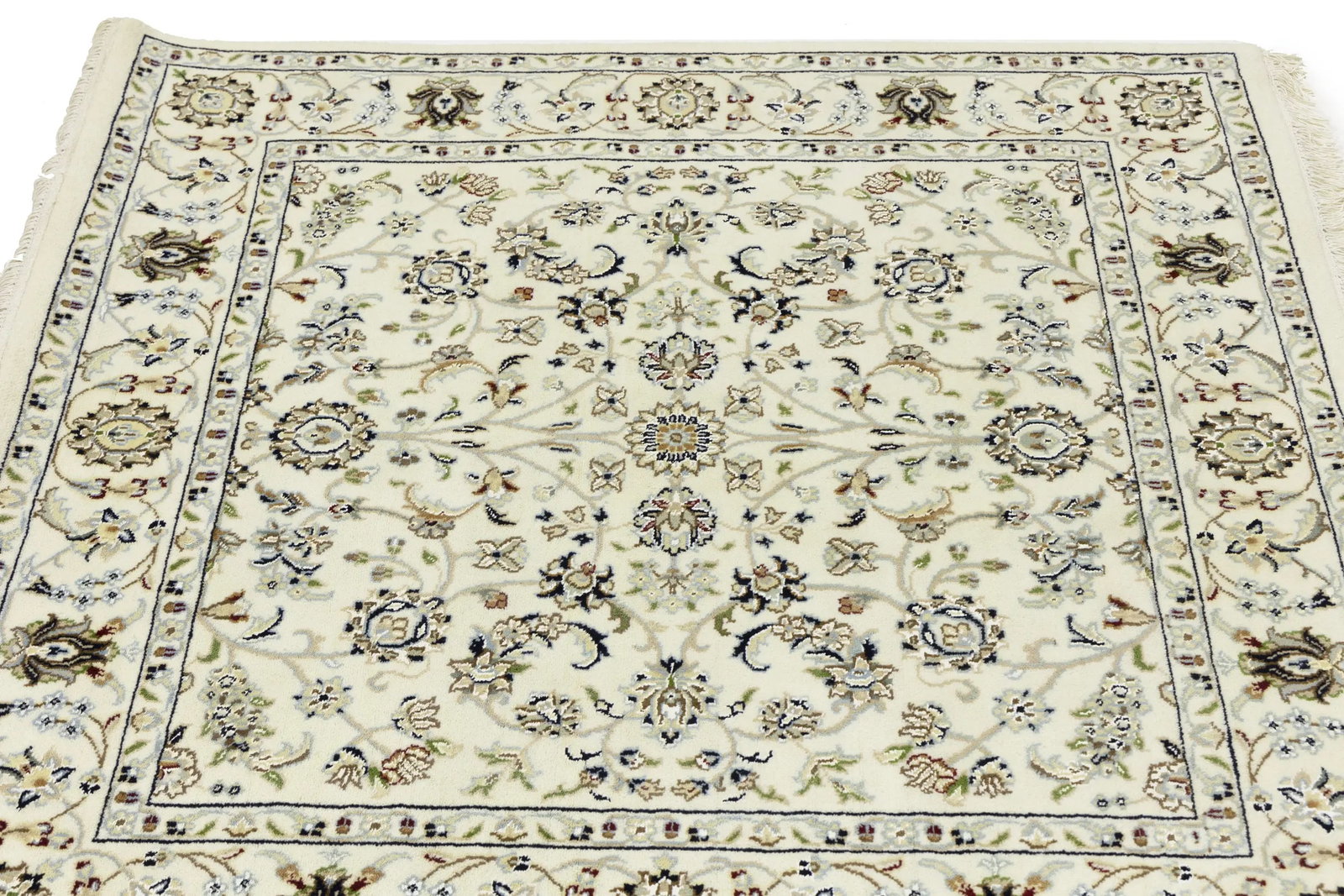 Cream Floral 4X4 Indo-Nain Oriental Square Rug - 8