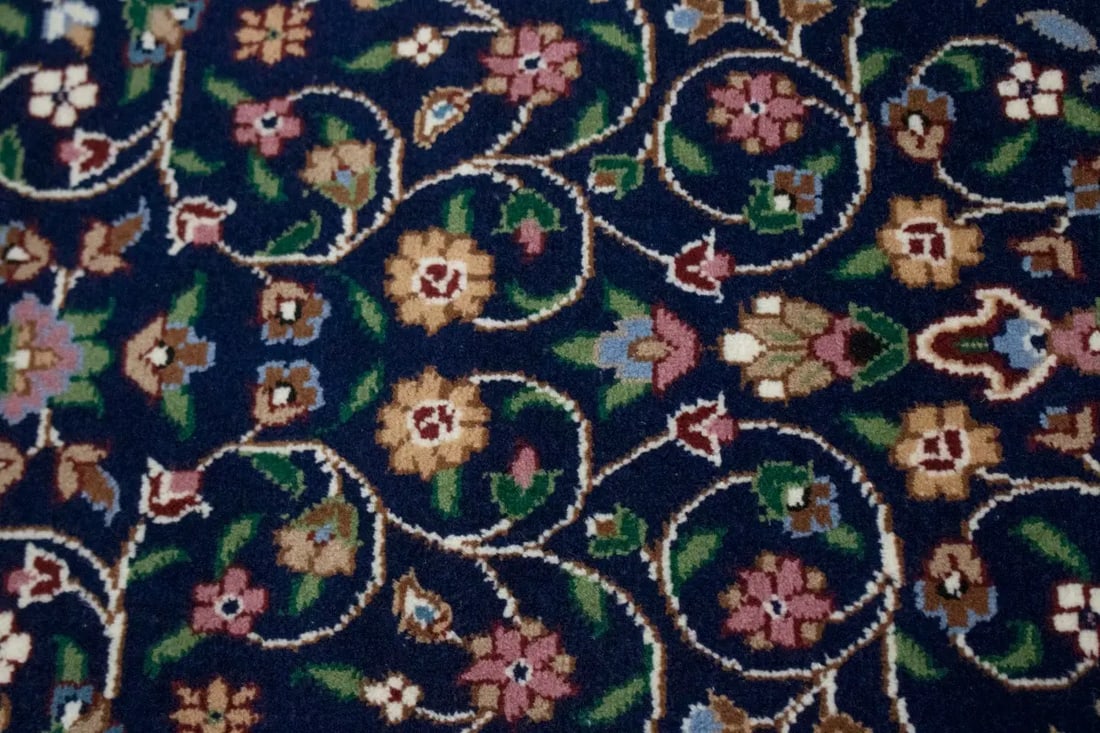Navy Blue Floral Kirman 3X10 Oriental Rug - 10