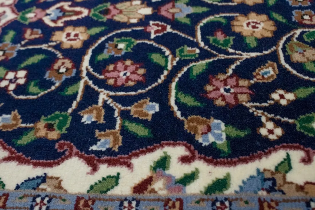 Navy Blue Floral Kirman 3X10 Oriental Rug - 11