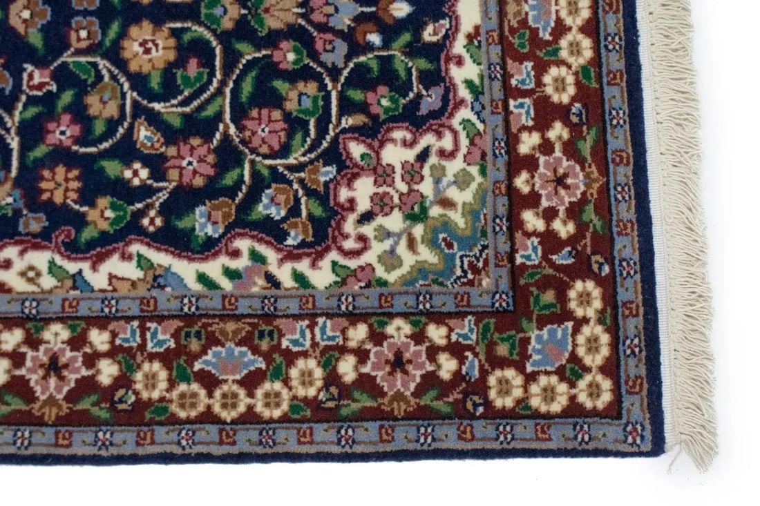 Navy Blue Floral Kirman 3X10 Oriental Rug - 12