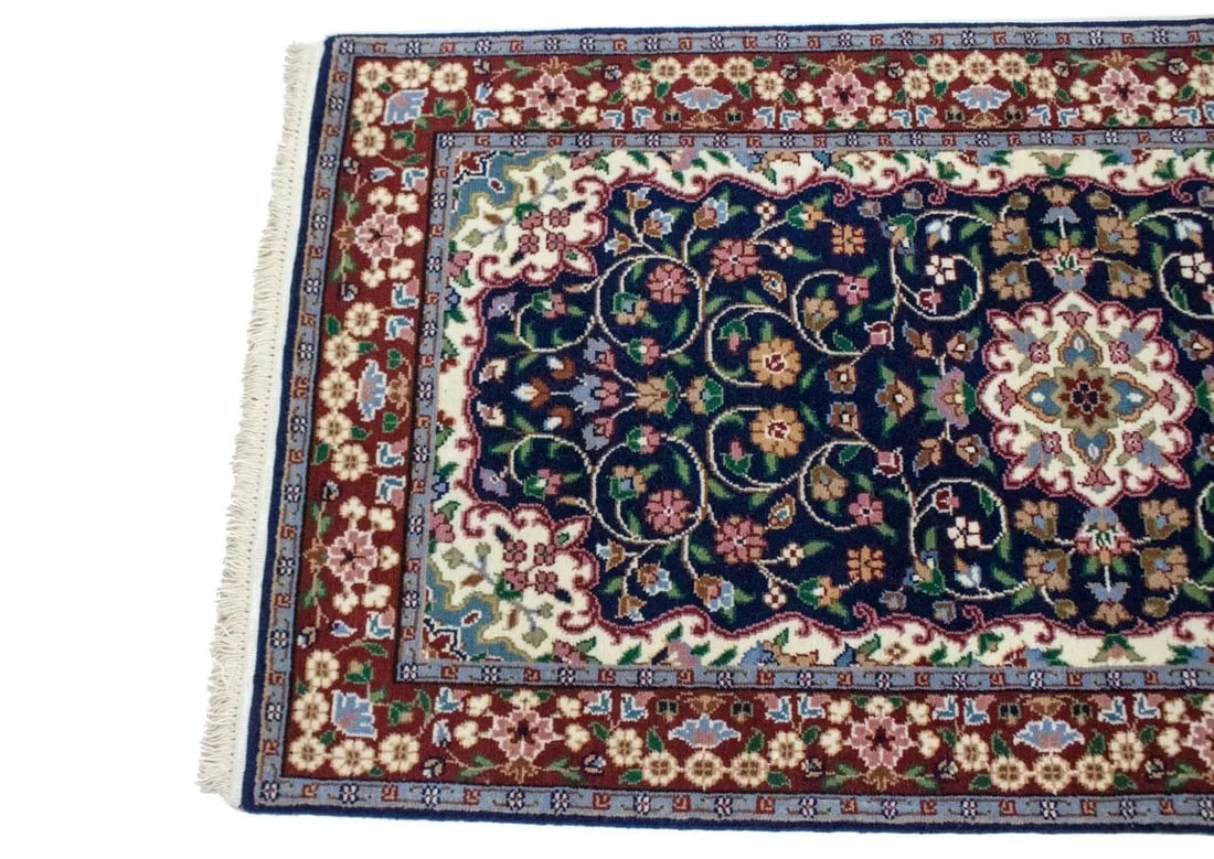Navy Blue Floral Kirman 3X10 Oriental Rug - 13